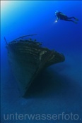 Ein Taucher erkundet ein Schiffswrack (Lanzarote, Kanarische Inseln, Atlantischer Ozean)