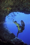 Unterwasser-Fotomodel posiert im Korallenriff (Malediven)